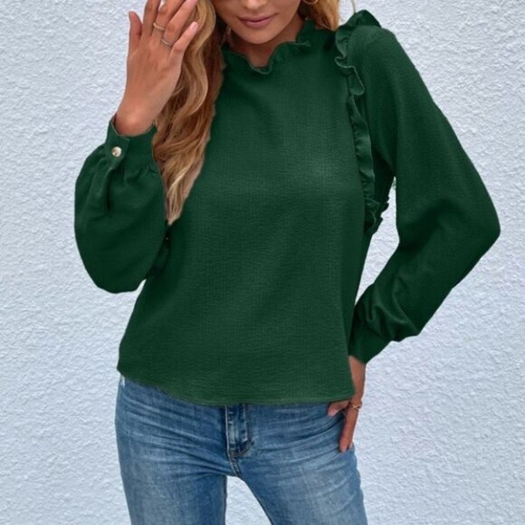 Green Ruffle Detail Blouse - Picture 7 of 8